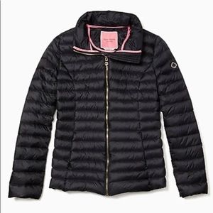 Kate Spade BLACK MEDIUM Packable Down Hooded Jacket NWT + FREE Orange Cardholder